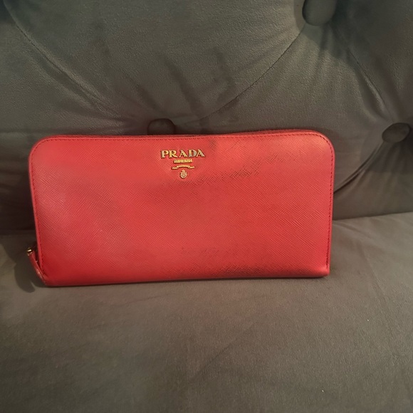 Prada Red Saffiano Leather Zip Around Wallet - Picture 1 of 17